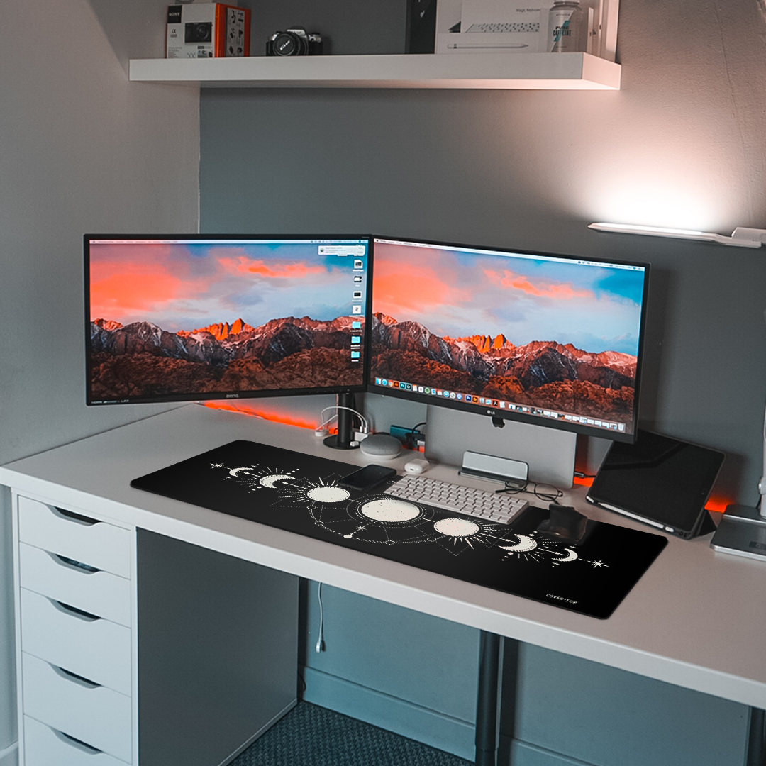 Boho Moon Cycle Desk Mat and Gaming Mouse Pad